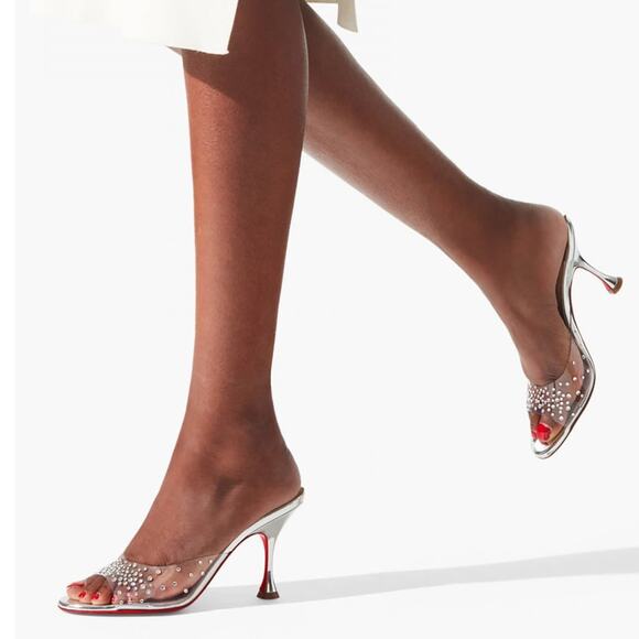 Christian Louboutin Degramule Silver PVC Strass Gradient Mule Sandal Heels EU 36 - Picture 3 of 12